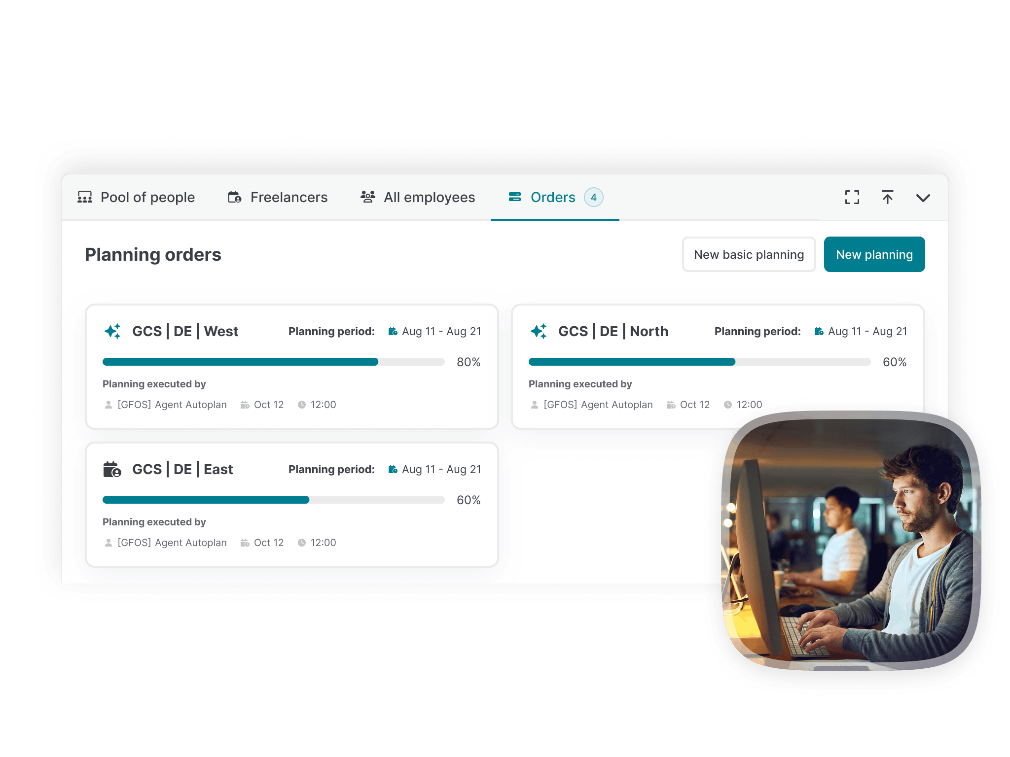 Mockup of the automatic scheduling proposal in GFOS workforce planning