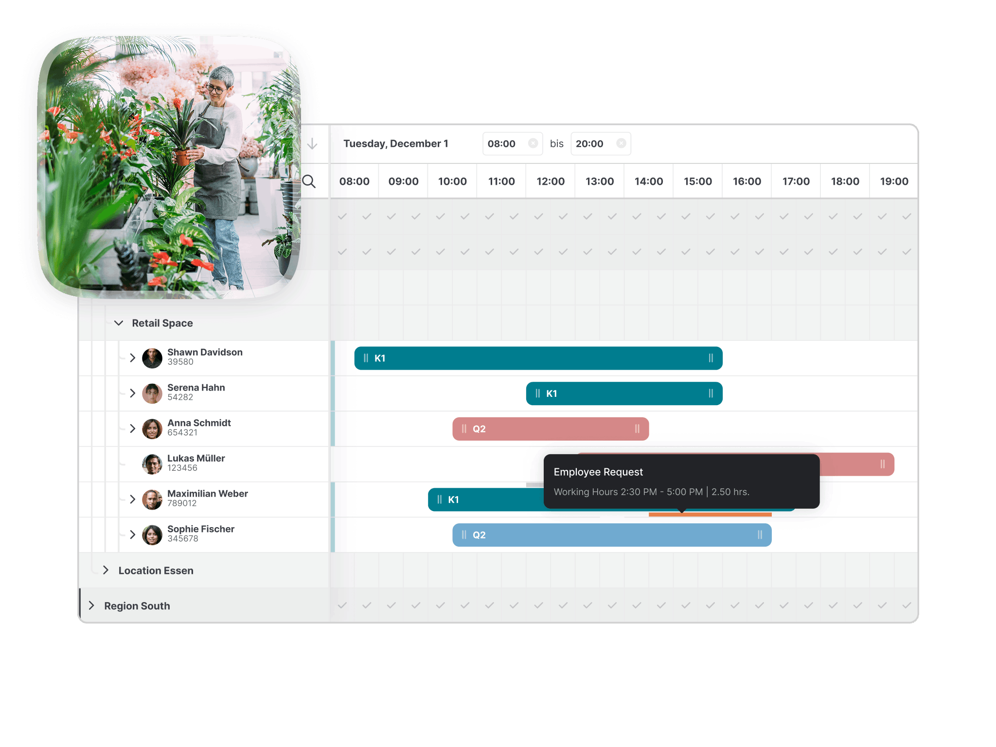 Mockup of employee preferences in GFOS employee scheduling