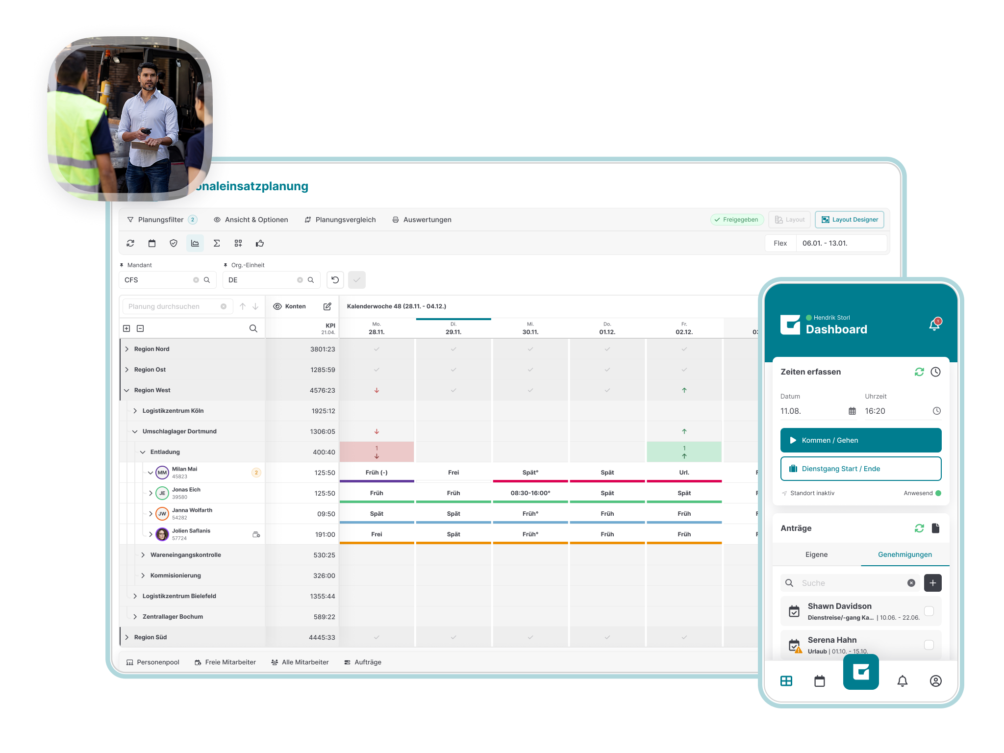 Software-Screenshot von der GFOS Personaleinsatzplanung und GFOS App