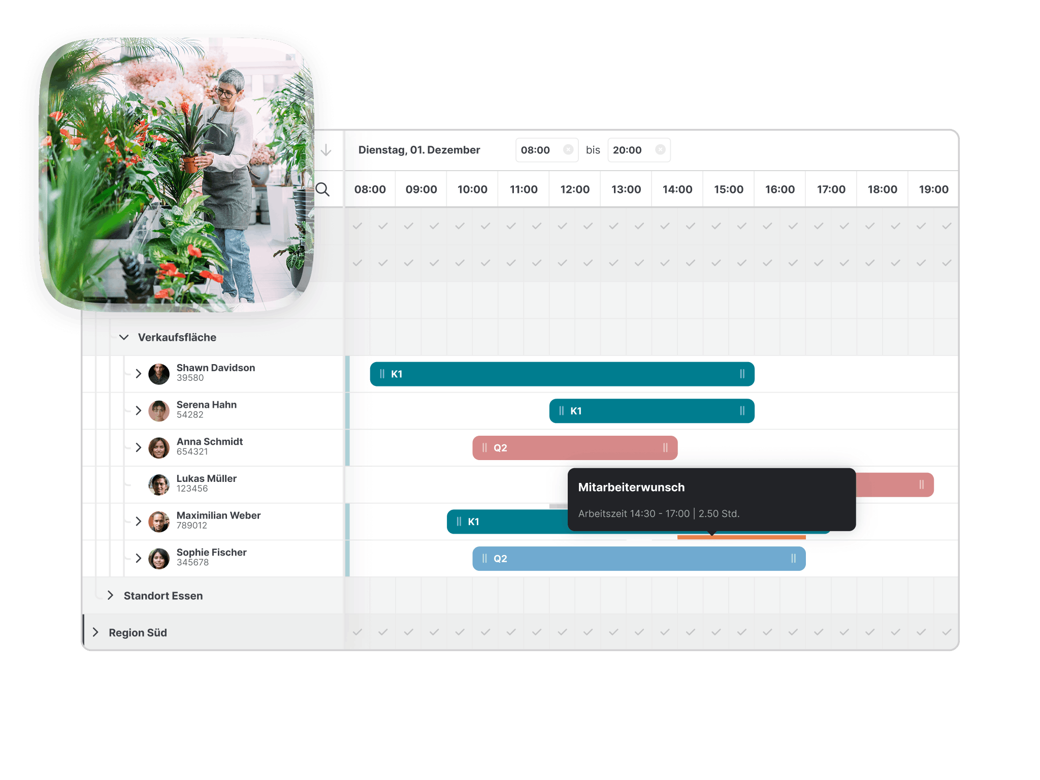 Mockup der Mitarbeiterwünsche in der GFOS Personaleinsatzplanung