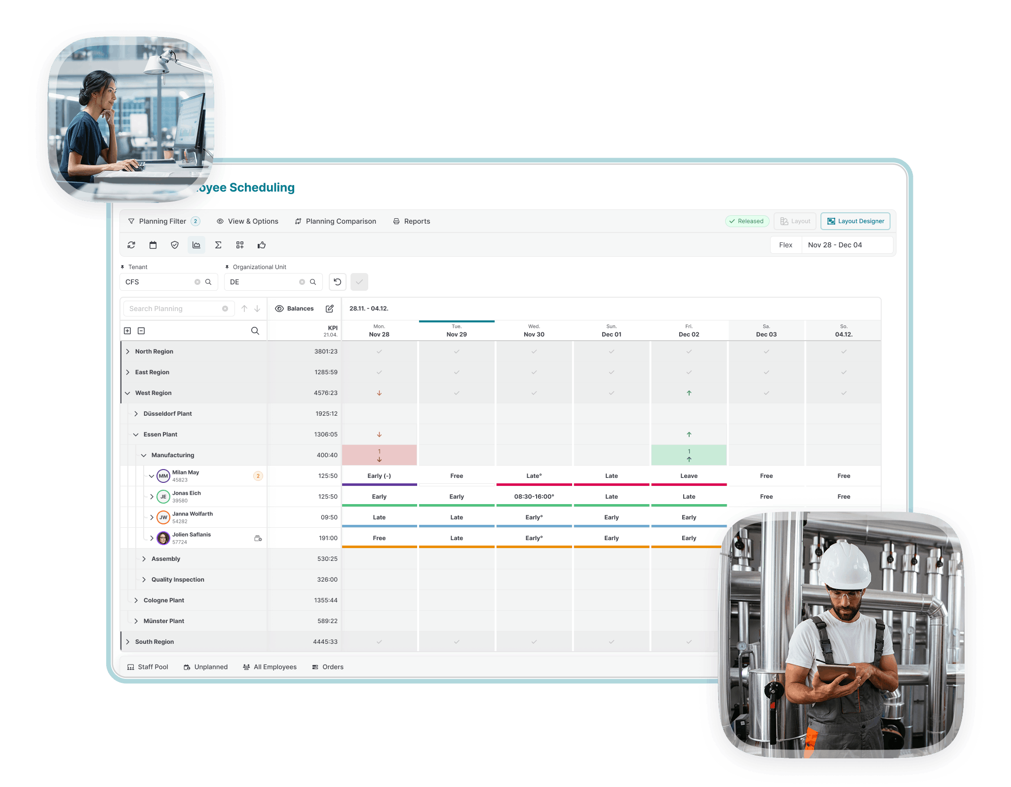 Mockup of the GFOS software for employee scheduling
