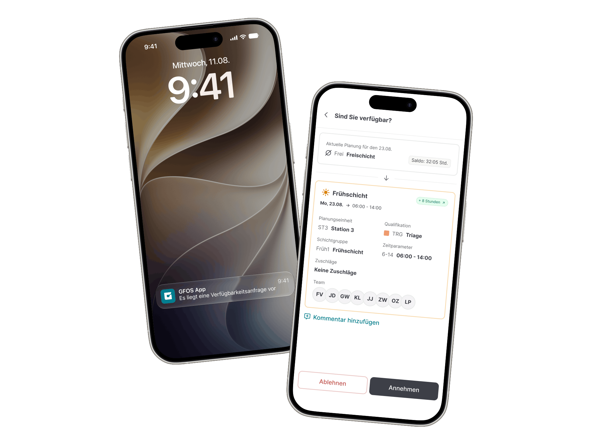 Verfügbarkeitsanfrage und Dienstplan-Funktionen in der GFOS App