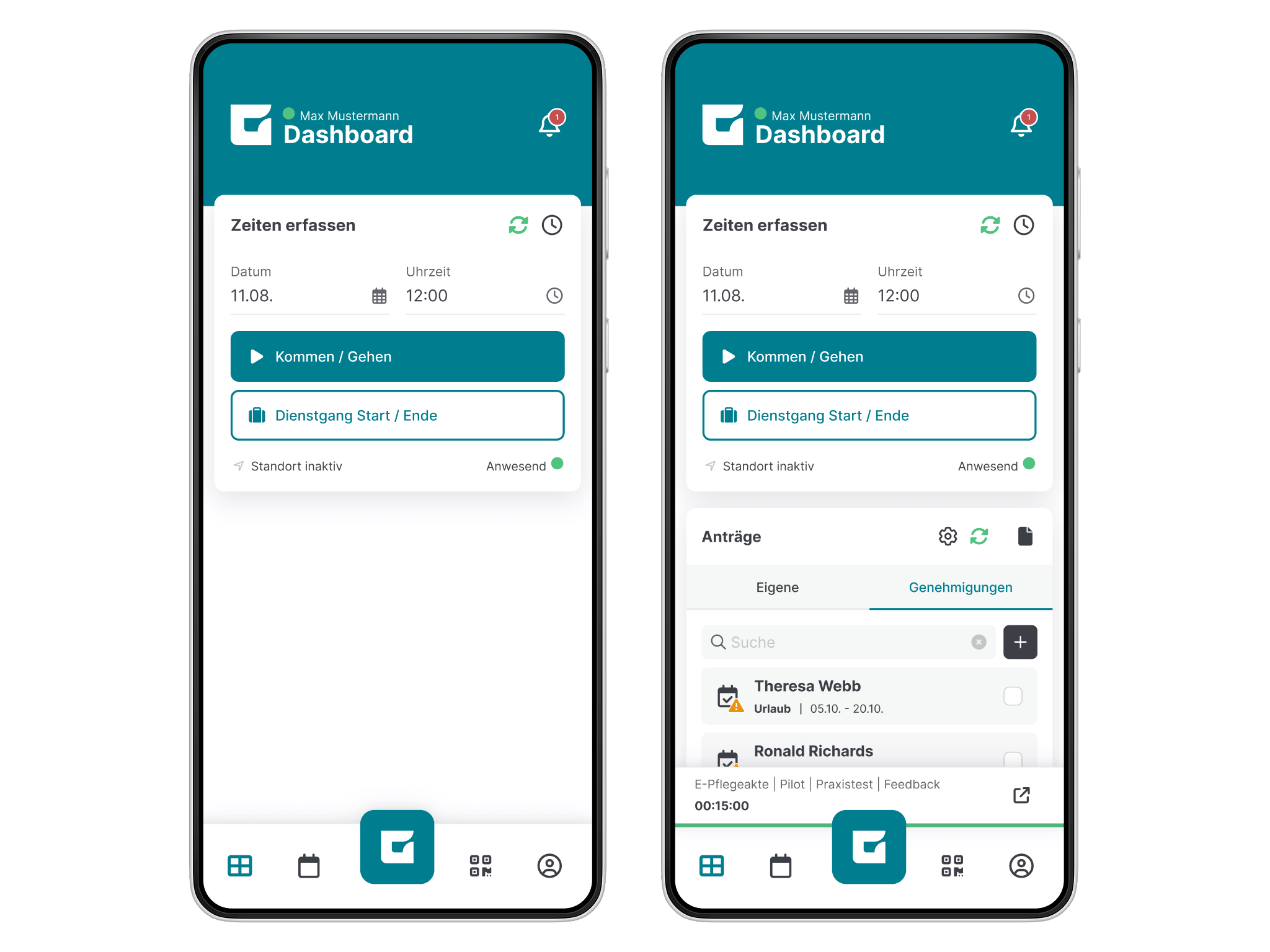 Ansicht zweiter Konfigurationsoptionen in der GFOS App zur Zeiterfassung