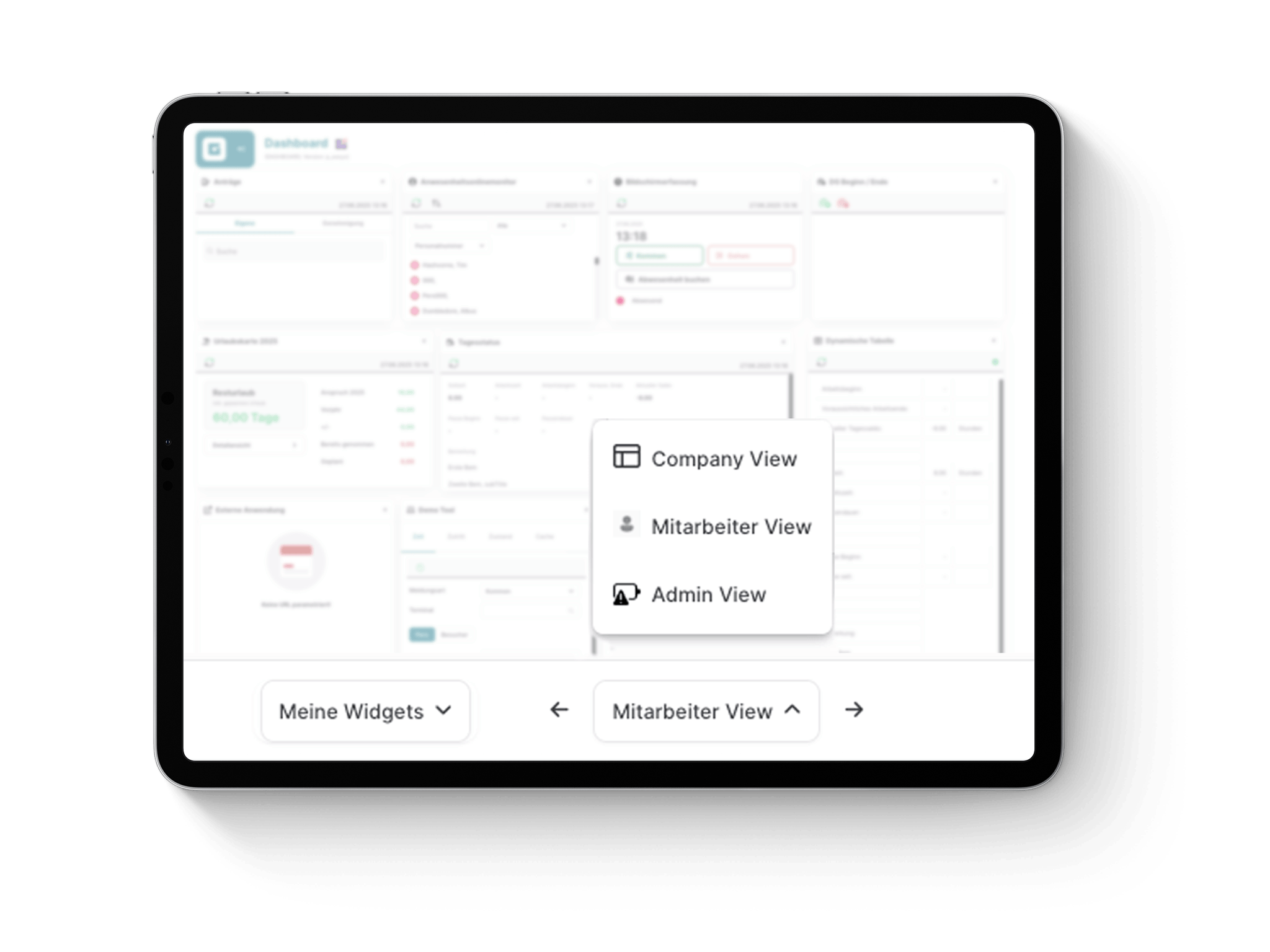 Im Dashboard-Designer können Sie verschiedene Ansichten für unterschiedliche Gruppen anlegen