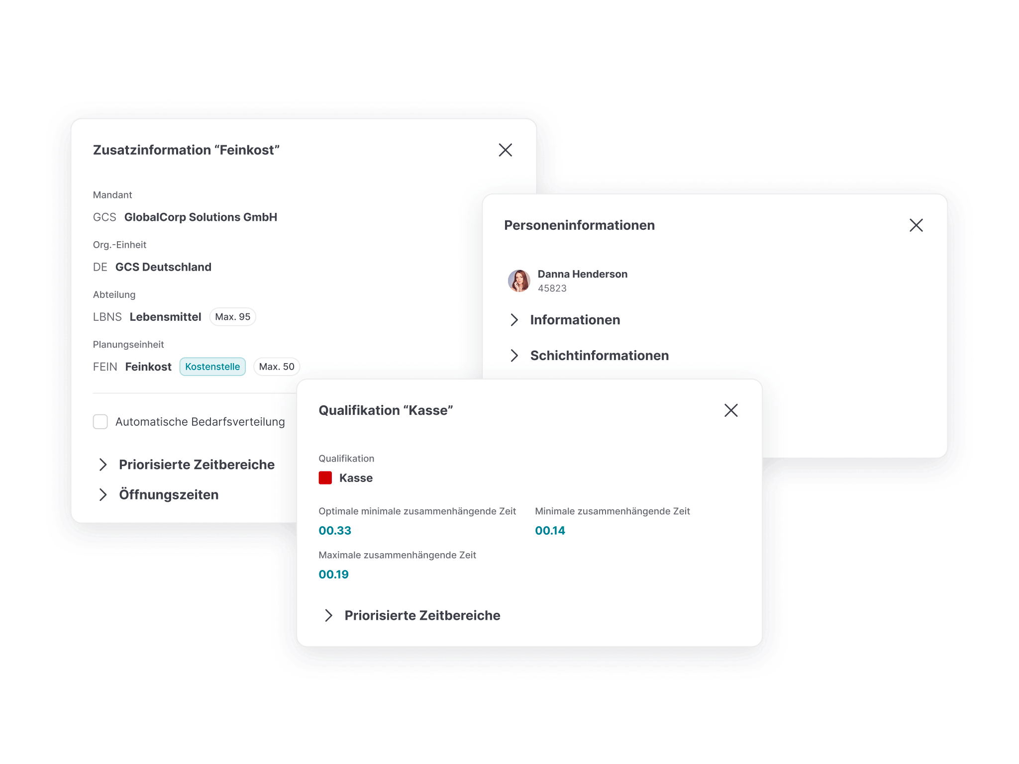 Verschiedene Widgets im Docking-Framework der SaaS-Schichtplanung von GFOS
