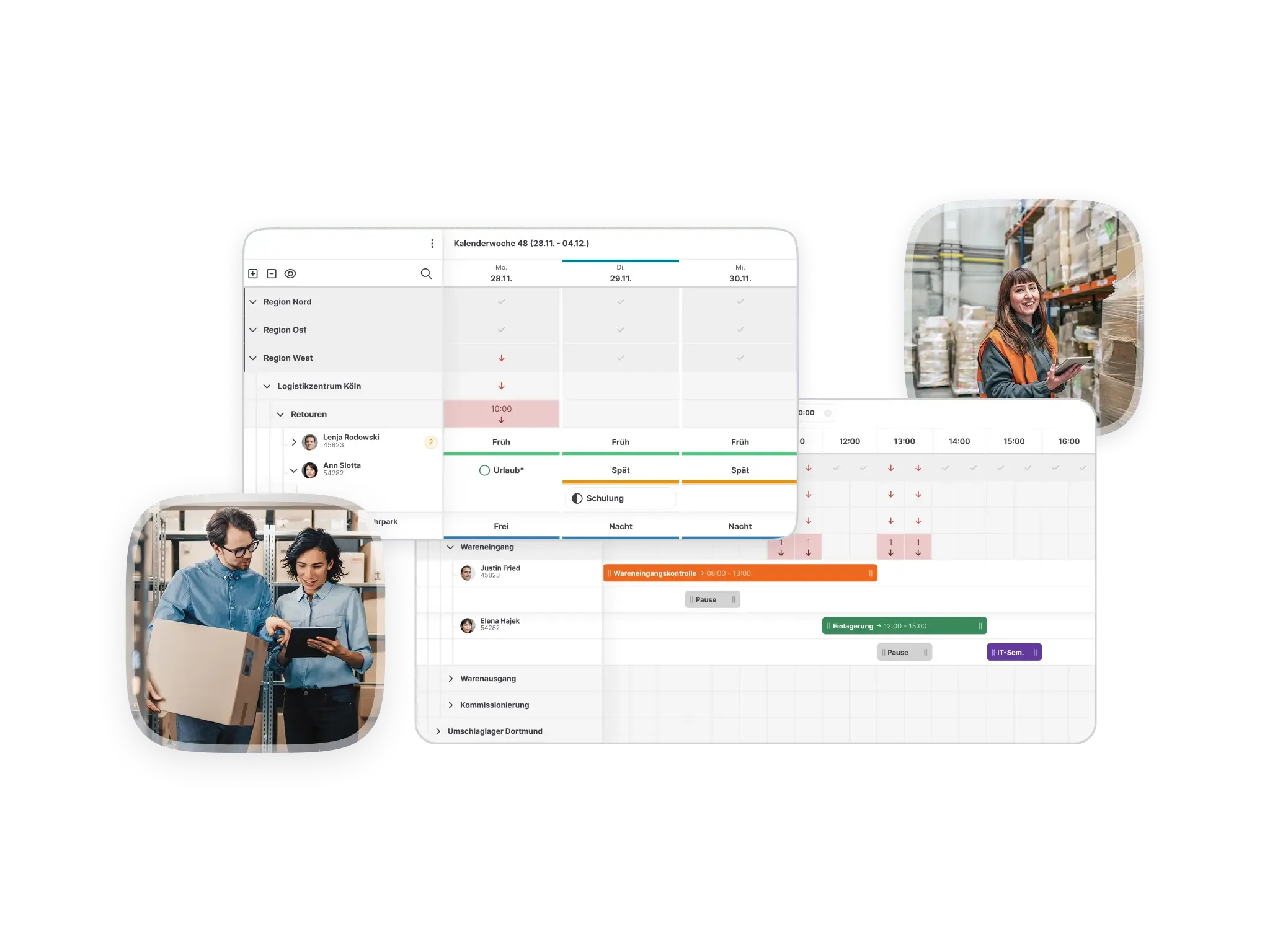 Software-Screenshot mit Fotos aus dem Logistik-Alltag