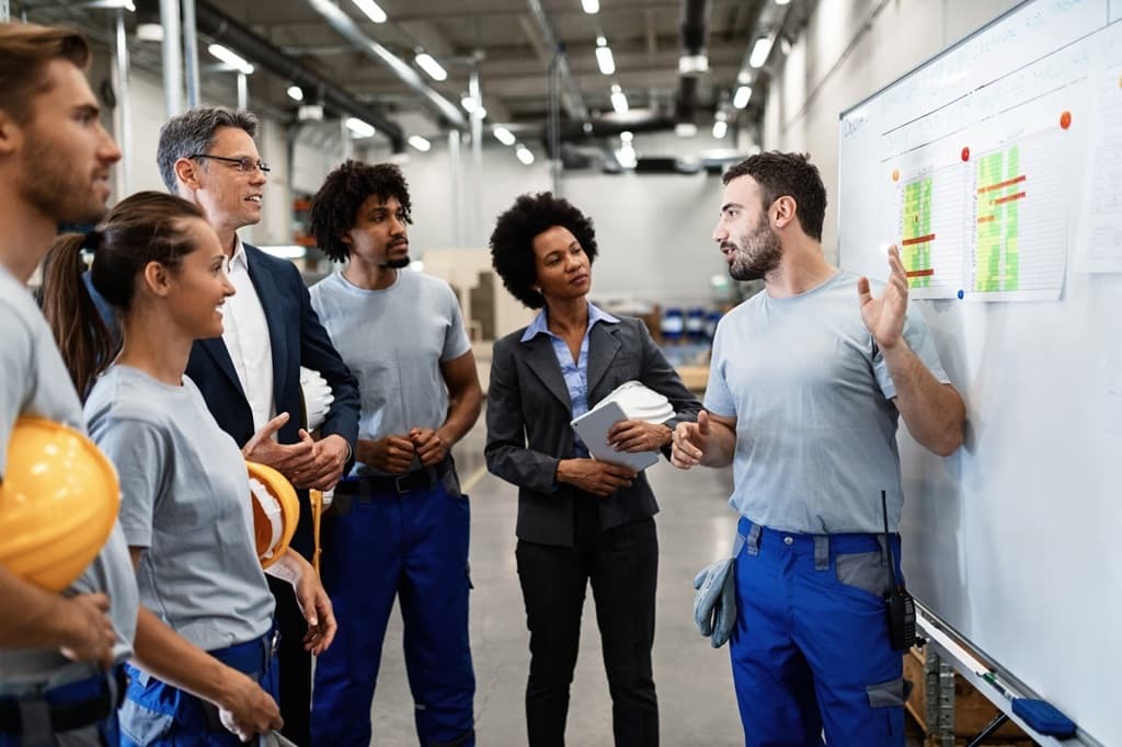 Mitarbeiterin beim Besprechen des Schichtplans