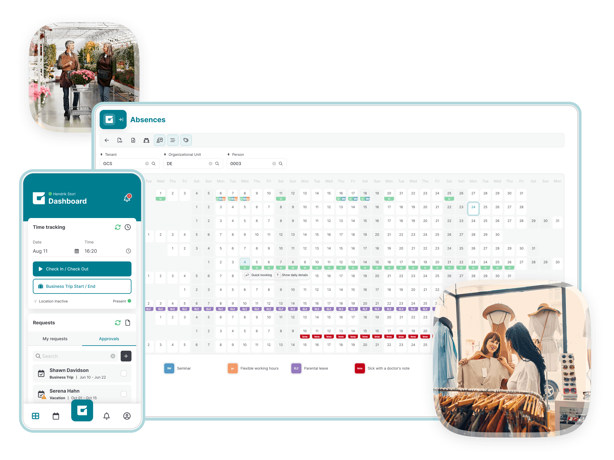 Mockup of the GFOS software for time tracking in retail