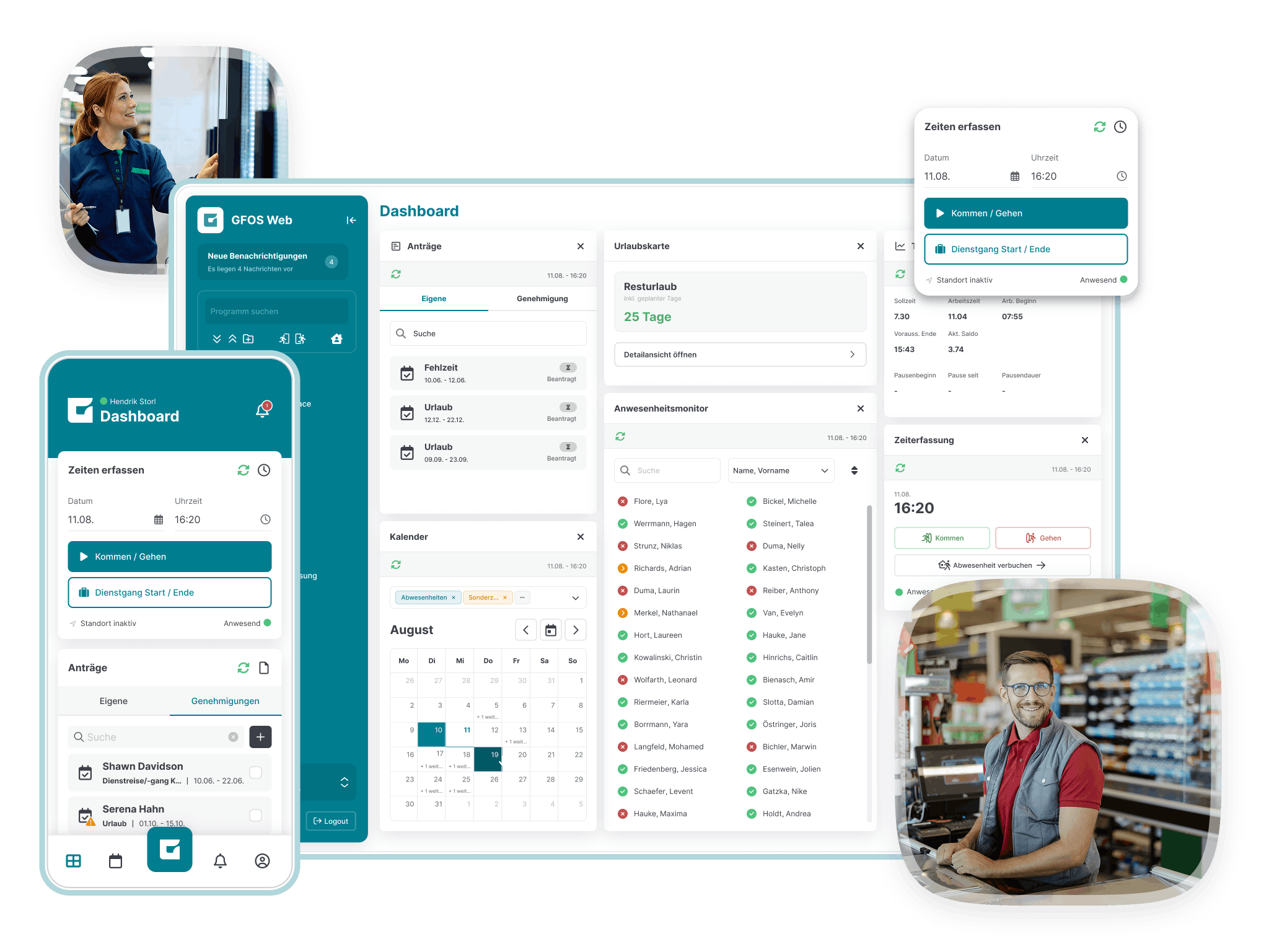 Mockup der GFOS Software für Workforce Management im Handel