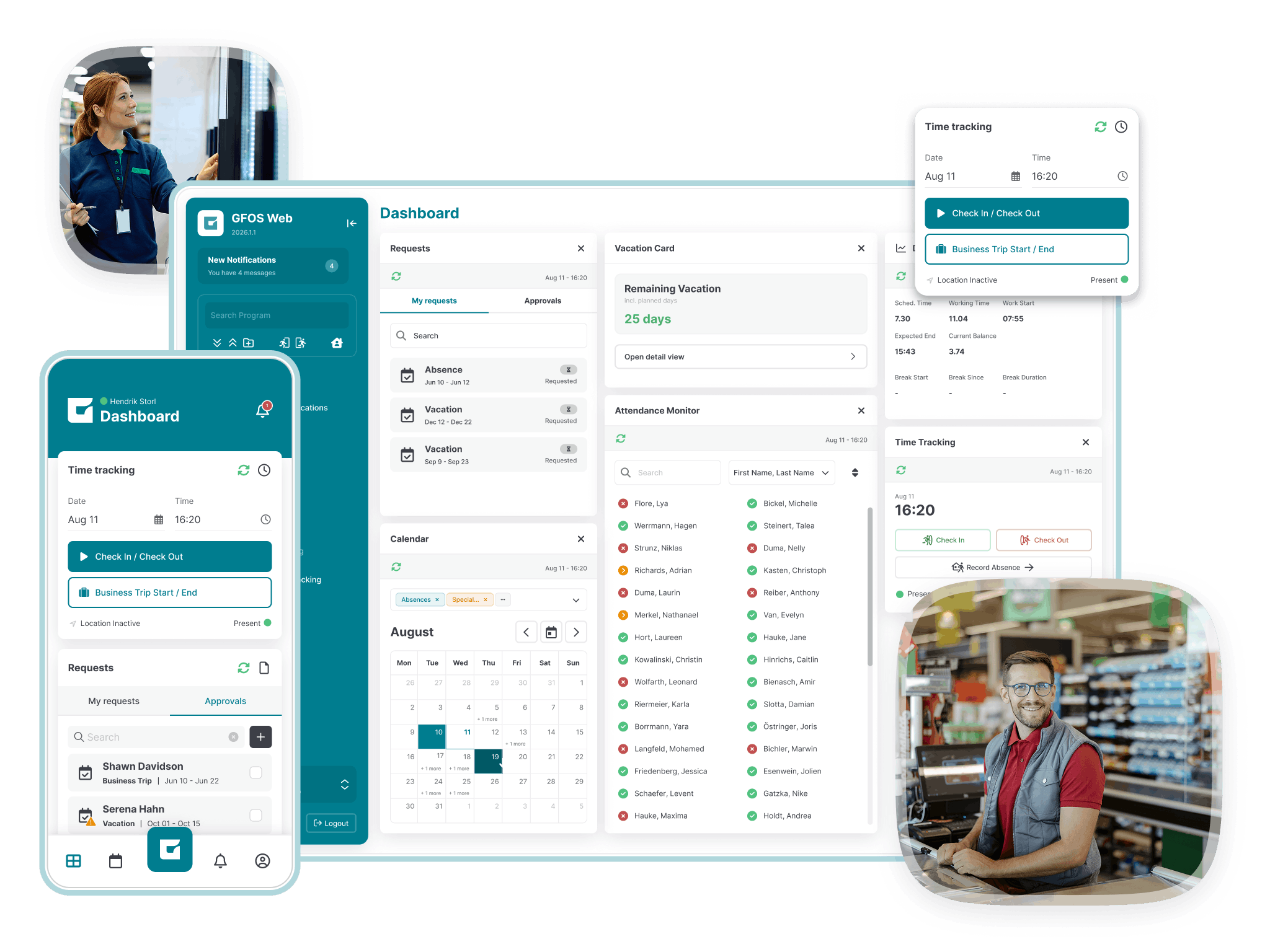 Mockup of GFOS software for workforce management in retail